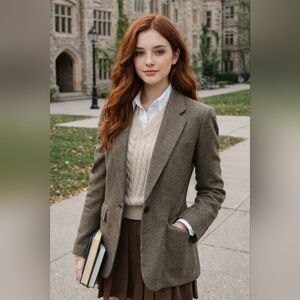 Vintage Wool Blazer Houndstooth Womens 4 Academia Preppy